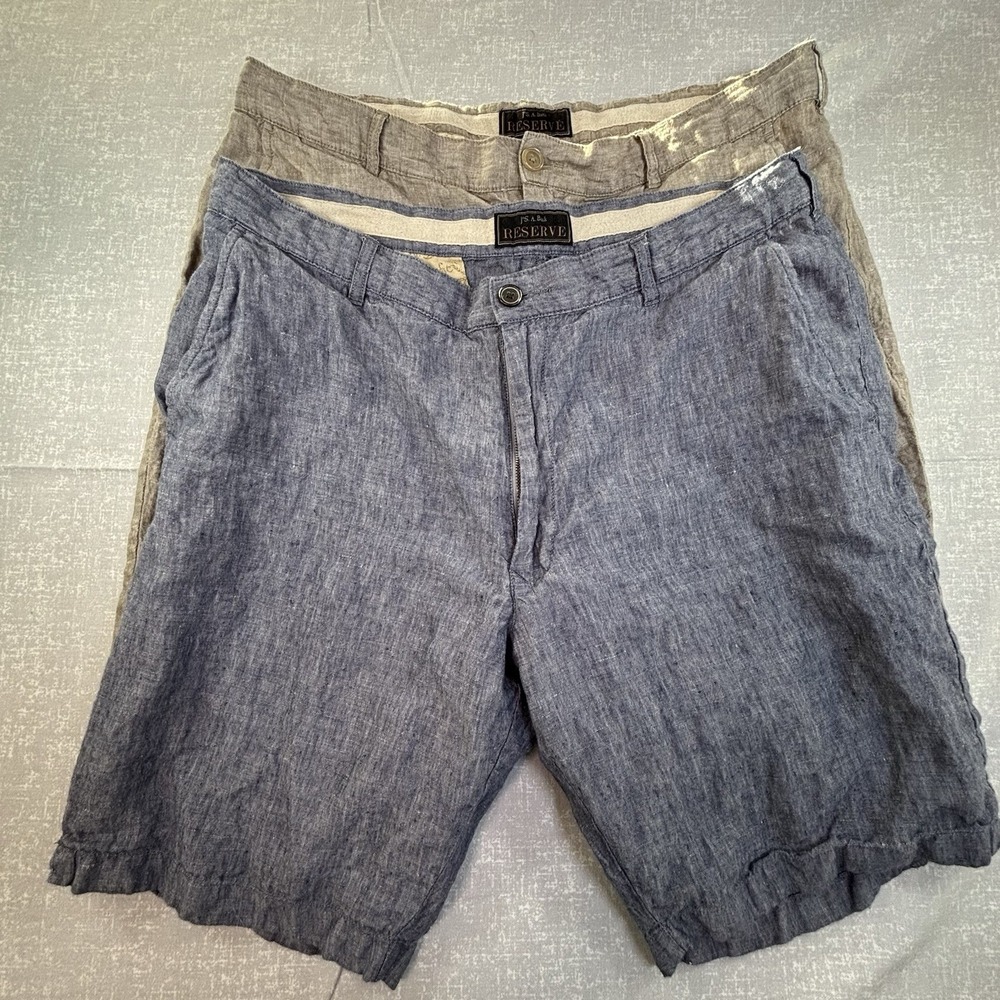 Jos A Bank Reserve Mens 100% Linen Shorts Size 38 Lot of 2 Blue & Tan
